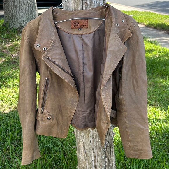 Women's Genuine Tan/Brown Leather Jacket - Picture 2 of 4